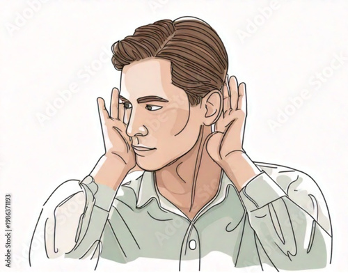 Man cupping hands behind ears listening intently.