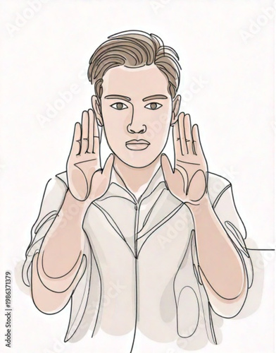 Man Covering Ears with Hands.