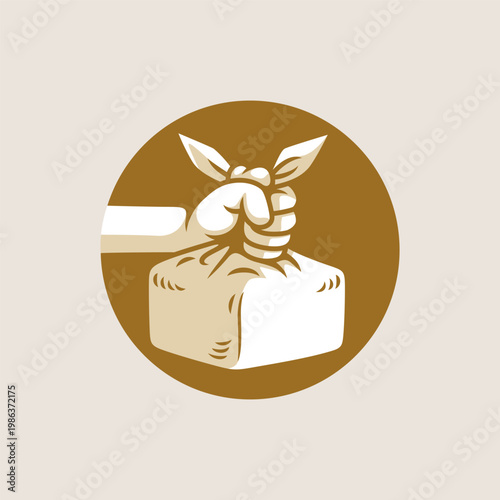 Fun hand carry a lunch box bento colored isolated drawing line style design illustration