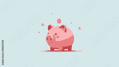 Adorable Pink Piggy Bank Illustration Symbolizing Financial Savings and Future Investment Goals with Floating Coins