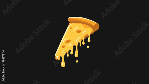 Mouthwatering cartoon pizza slice with gooey melting cheese, a fun and delicious graphic icon for food-themed designs and menus
