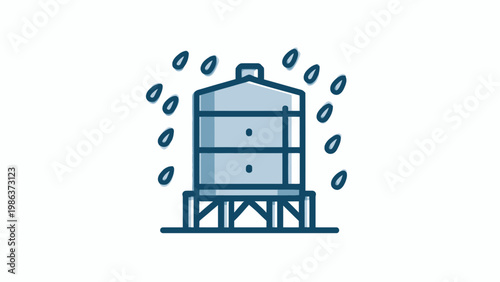 Water storage tank icon representing water conservation and supply in a sustainable environment