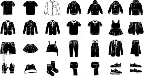Clothes icons set isolated on white background. Clothing icons. Vector
