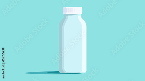 A simple illustration of a bottle with a white cap casting a shadow on a turquoise background