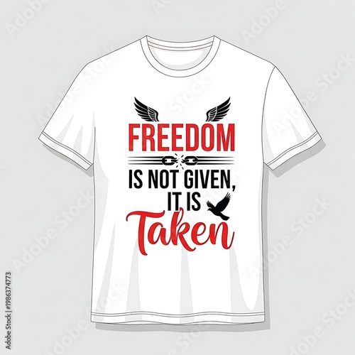 Freedom is not given, it is taken quote on white t-shirt, design conve