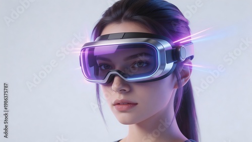 Woman wearing futuristic virtual reality glasses