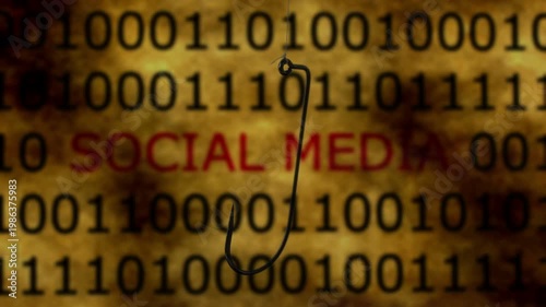 Social Media Concept With Fishing Hook Over Text Symbolizing Phishing Scam
