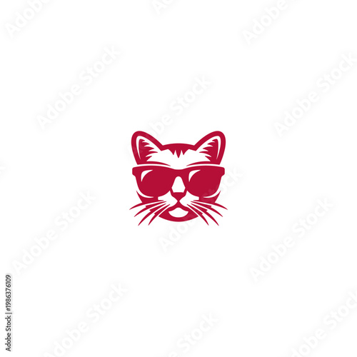 Cat with sunglass icon flat vector logo design