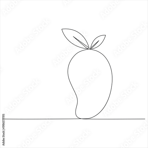 One continuous line drawing of mango fruit with leaf mango fruit hand drawn line art vector illustration