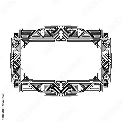 Art Deco Frame with Intricate Geometric Border for Vintage Graphic Design and Invitations
