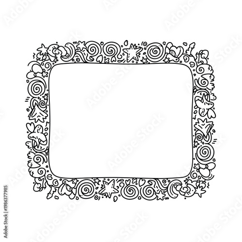 Hand Drawn Doodle Frame with Stars and Swirls Decorative Border for Copy Space