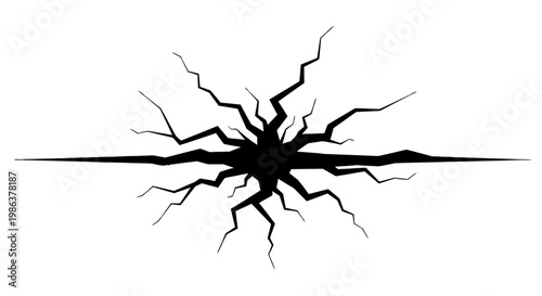 Black crack in the ground surface.