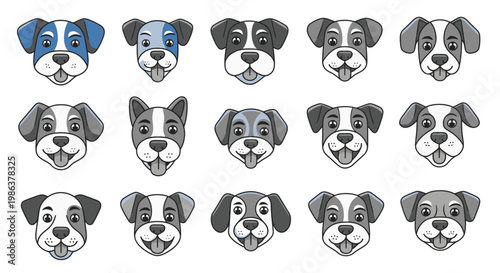 Collection of cute dog faces illustrations.