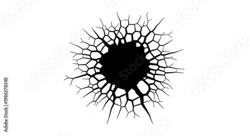 Black cracked hole in white background.