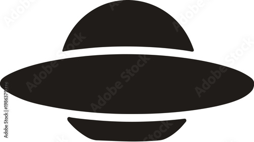Black silhouette icon of a classic flying saucer, symbolizing UFOs, extraterrestrial life, science fiction, and space exploration.