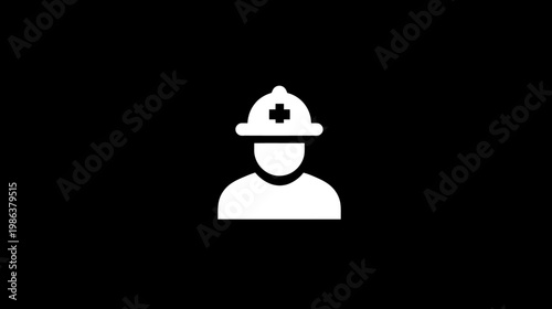 Medical emergency worker icon with hard hat and cross symbol. First responder or healthcare professional graphic.