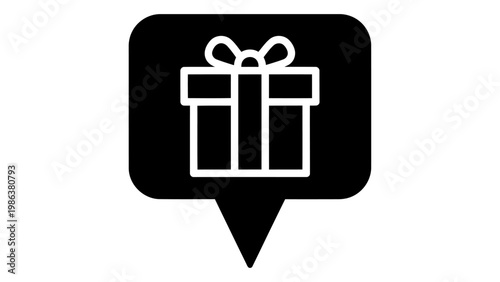 Gift box icon inside a map pin speech bubble