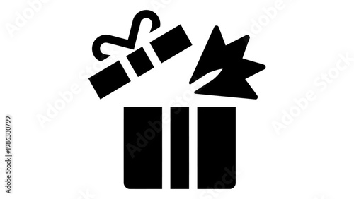 Gift box icon with open lid and surprise star burst effect