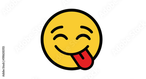 Playful emoji sticking tongue out on a white background.