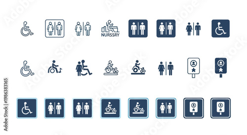 Collection of public service and accessibility icons for restrooms and disabled access