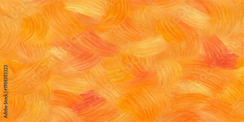 Soft and fluffy orange feathers create an abstract art background with a colorful pink and yellow macro texture for a light decorative wallpaper design