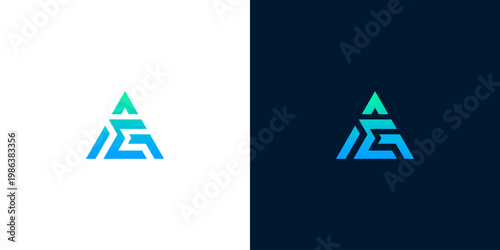 Modern geometric abstract lettermark logo design featuring a dynamic gradient of blue and green, ideal for technology, startup, or professional branding identities