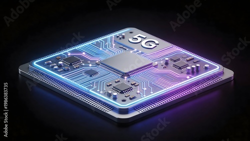 5G chip with glowing circuitry