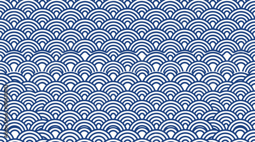 Traditional Japanese seigaiha repeating wave pattern in blue.