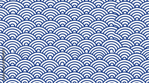 Seigaiha traditional Japanese repeating wave pattern in blue.