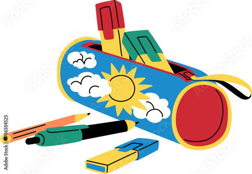 Pencil Case With Stationery Cartoon
