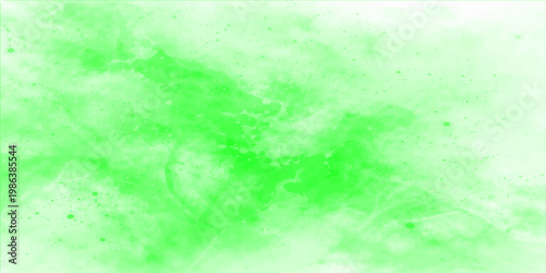 Abstract green watercolor hand painted background with a grunge paper texture featuring orange fire and light blue ink patterns