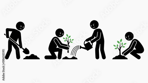 People planting trees symbolizing environmental care, growth, and sustainability