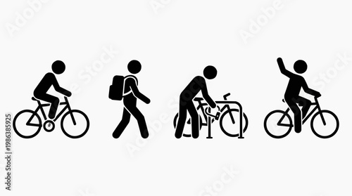 Bicycling activity illustrations in sequence