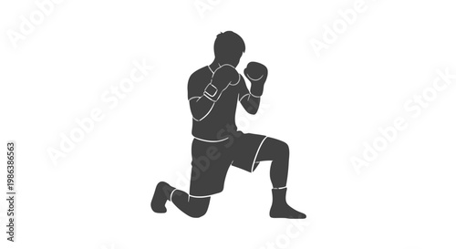Boxer in Fighting Stance Silhouette.