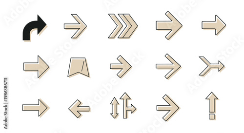 Collection of modern arrow icons and directional symbols in a minimalist style.