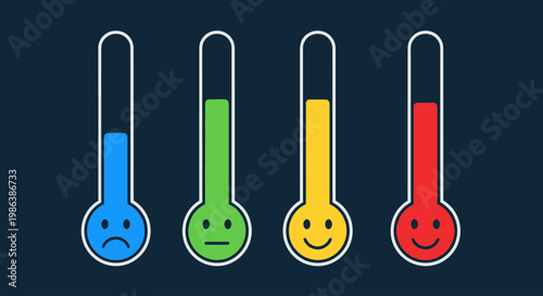Customer satisfaction thermometer scale showing levels from sad to happy