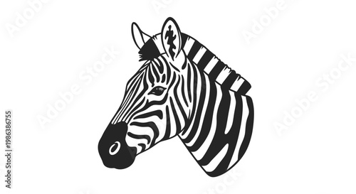 Black and White Zebra Head Illustration.