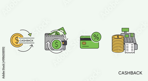 Cashback and Financial Savings Icons Set