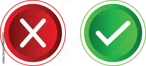 Decision Icons: a pair of bold, brightly colored circular icons, one with a red X representing wrong or no, and the other with a green check mark representing right or yes.