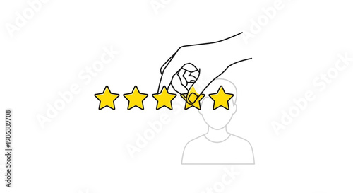 Hand Placing Five Star Rating Over Human Head Icon