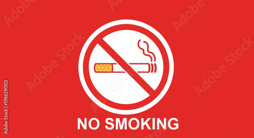 No Smoking Sign with Cigarette Icon on Red Background