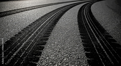 Black Tire Tracks on Asphalt Road Surface