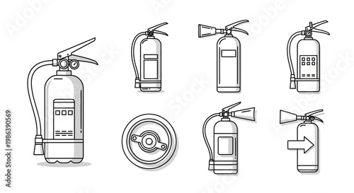 Set of Fire Extinguisher Line Art Icons