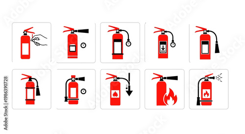 Fire Extinguisher Operation Instructions Icons Set