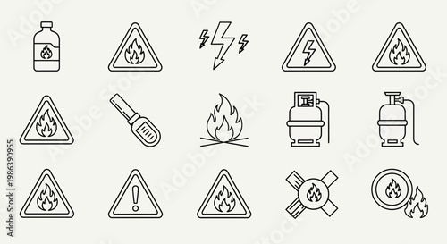 Set of Fire Hazard and Flammable Material Warning Icons