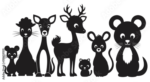 Cute Cartoon Animal Silhouettes Set