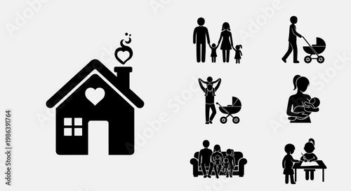Family Life and Home Icons Set