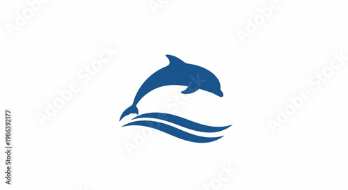 Minimalist Blue Dolphin Jumping Over Waves Icon