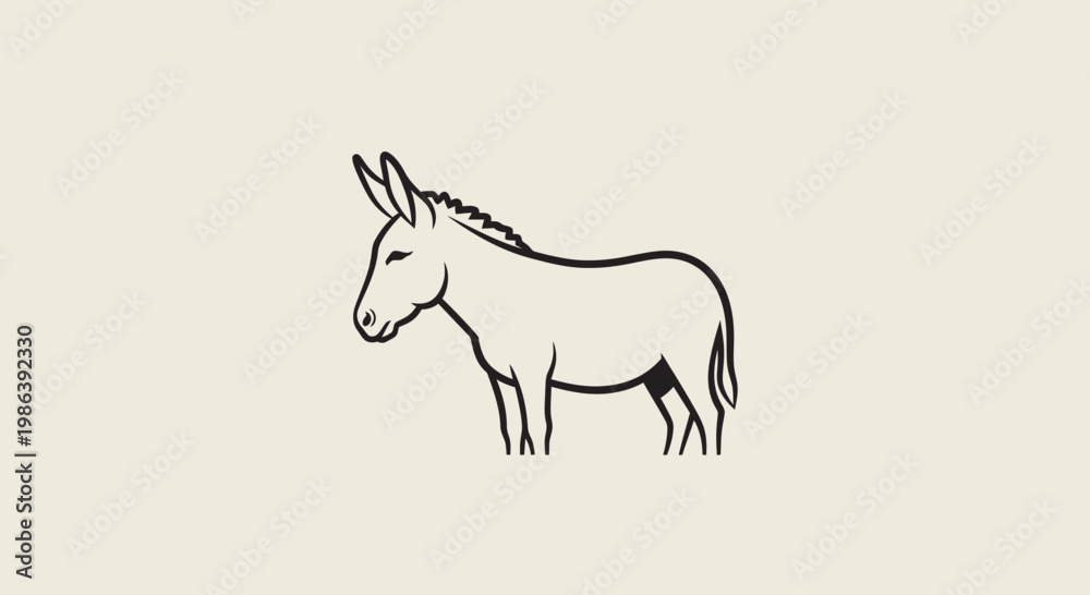 Fototapeta premium Minimalist Line Art Illustration of a Donkey