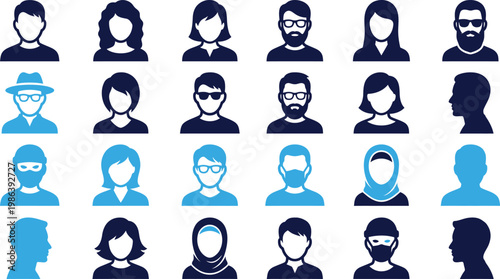 Collection of diverse human avatar profile icons representing different genders ages and styles.